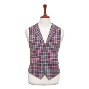 Mens Vest 44R Pink Brown Plaid Wool Waistcoat Casual Formal Wedding Party Groom